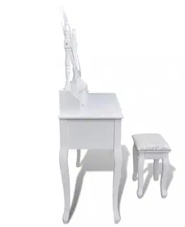 Toaletné Toaletný stolík s taburetom biela Dekorhome