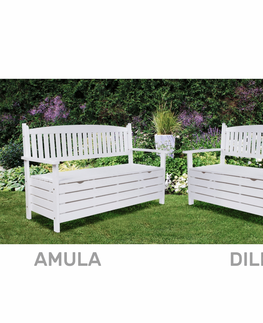 Záhradné lavice KONDELA Amula záhradná lavička s úložným priestorom biela