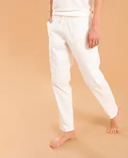 nohavice Pánske plátenné nohavice na jemnú jogu ľan bavlna biele