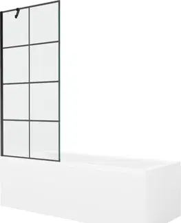 Sprchové dvere MEXEN/S - Cubik obdĺžniková vaňa 160 x 70 cm s panelom + vaňová zástena 80 cm, čierna vzor 550316070X9508007077
