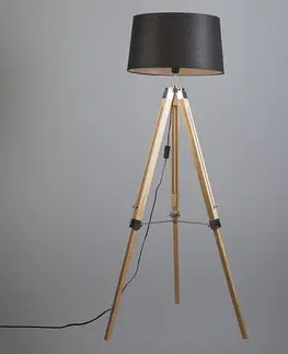 Stojace lampy Stojacia lampa prírodná s čiernym ľanovým tienidlom 45 cm - Statív