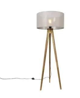 Stojace lampy Vidiecky statív vintage drevo s odtieňom taupe 50 cm - Tripod Classic