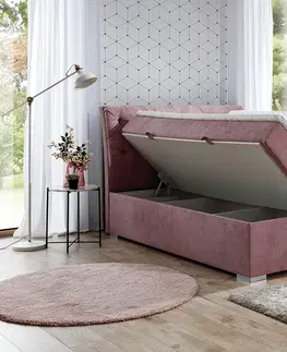 Postele NABBI Beneto 140 čalúnená manželská posteľ s úložným priestorom tmavozelená