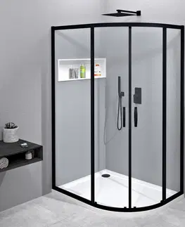 Sprchové dvere GELCO - SIGMA SIMPLY BLACK štvrťkruhová sprchová zástena 1200x900mm, R550, L/R, číre sklo GS1290B