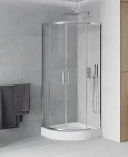Vane MEXEN/S - Rio štvrťkruhový sprchovací kút 90 x 90, transparent, chróm + vanička Rio 863-090-090-01-00-4710