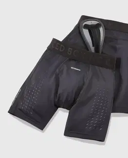 fitnes Pánske šortky s pružným suspenzorom na bojové športy čierne