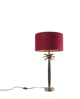 Stolove lampy Art Deco stolná lampa bronzová so zamatovo červeným odtieňom 35 cm - Areka