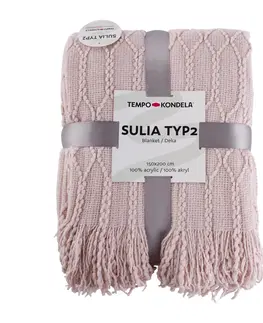 Deky KONDELA Sulia Typ 2 pletená deka so strapcami 150x200 cm svetloružová