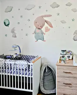 Nálepky na stenu Nálepky do detskej izby - Mentolové zajačiky, hviezdy a obláčiky