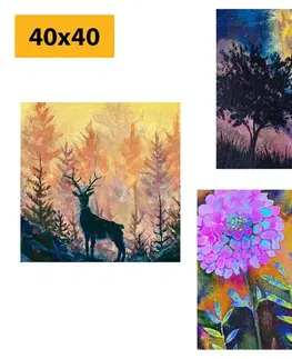 Zostavy obrazov Set obrazov imitácia olejomaľby jeleňa v prírode