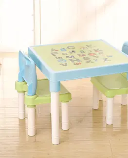 Detské stoly a stoličky Detský set 1+2, modrá/zelená/biela, BALTO