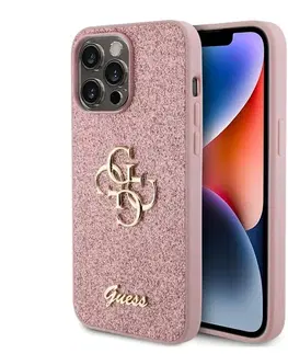 Puzdrá na mobilné telefóny Zadný Kryt Guess PU Fixed Glitter 4G Metal Logo pre iPhone 15 Pro Max, ružová 57983116641