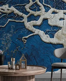 Samolepiace tapety Samolepiaca tapeta abstraktný strom na dreve s modrým kontrastom