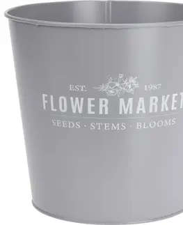Kvetináče a truhlíky Kovový obal na kvetináč Flower market sivá, 18 x 16 cm