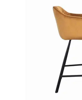 Barové stoličky LuxD Dizajnová barová stolička s podrúčkami Giuliana 100 cm horčicový zamat
