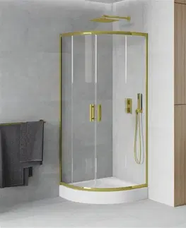Vane MEXEN/S - Rio sprchovací kút štvrťkruh 70 x 70, transparent, zlato + vanička Rio vrátane výpuste 863-070-070-50-00-4710