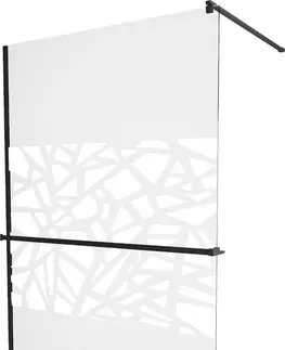 Sprchové dvere MEXEN/S - KIOTO Sprchová zástena WALK-IN s poličkou a držiakom uterákov 70 x 200, transparent/biely dekor 8 mm, čierna 800-070-121-70-85
