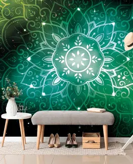 Samolepiace tapety Samolepiaca tapeta zelená Mandala s galaktickým pozadím