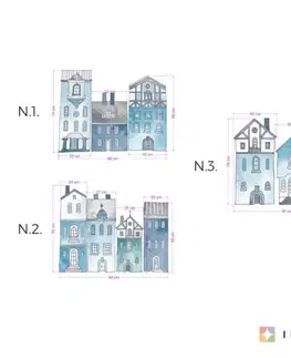 Nálepky na stenu Detská nálepka - Modré domčeky