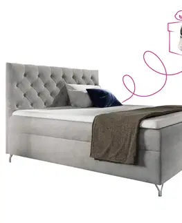 Postele Boxspringová posteľ, 160x200, svetlosivá látka Velvet, GULIETTE + darček