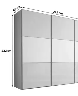 Šatníkové skrine s posuvnými dverami Skriňa INCLUDO GLAS Sklo Biele/sivé,š.cca 249cm