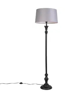 Stojace lampy Stojacia lampa čierna s ľanovým odtieňom sivá 45 cm - Classico