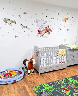 Nálepky na stenu Nálepka na stenu pre chlapcov - Macko s lietadlom a hviezdy do detskej izby