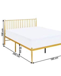Postele KONDELA Zahara kovová manželská posteľ s roštom zlatá