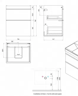 Kúpeľňa SAPHO - SITIA umývadlová skrinka 56,4x70x44,2cm, 2x zásuvka, borovica rustik SI060-1616