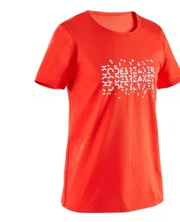 nohavice Chlapčenské tričko 100 na cvičenie červené s potlačou