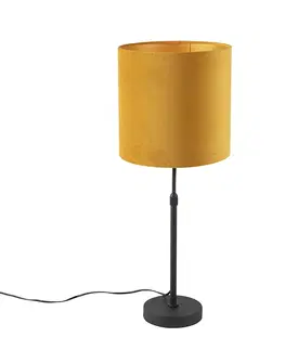 Stolove lampy Stolová lampa čierna so zamatovým odtieňom žltá so zlatom 25 cm - Parte