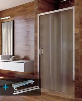 Sprchovacie kúty MEREO - Sprchové set: LIMA, trojdielne, zasúvacie,  90x190 cm, chróm ALU, sklo Point, žlab k stene vr. roštu CK80622KZ