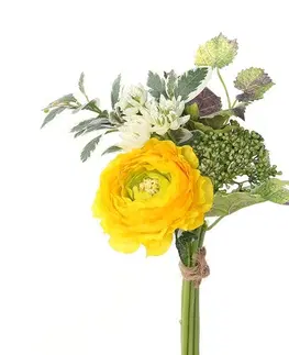 Kvety Umelý zväzok Ranuculusu s prízdobami žltá, 30 cm 
