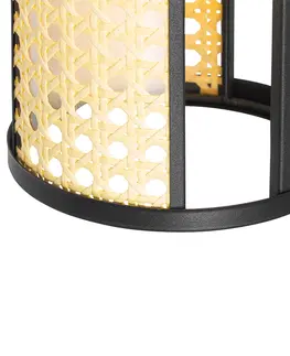 Zavesne lampy Retro závesná lampa čierna s ratanovým 3-svetlým okrúhlym - Akira