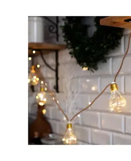 Vianočné osvetlenie  LED dekorativní žárovky na přírodním provazu 10x žárovka 30LED 180cm časovač 3x AA 1V242