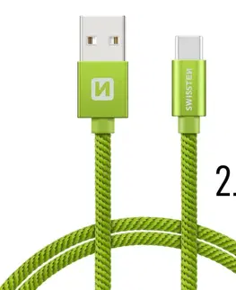 Dáta príslušenstvo Dátový kábel Swissten textilný s USB-C konektorom a podporou rýchlonabíjania, zelený 71521307