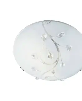 Stropné svietidlá Searchlight Sklenené stropné svietidlo Flush Flower, Ø 30 cm