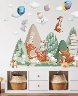 Nálepky na stenu Nálepky na stenu pre deti - Kopce so srnkami a zajačikmi