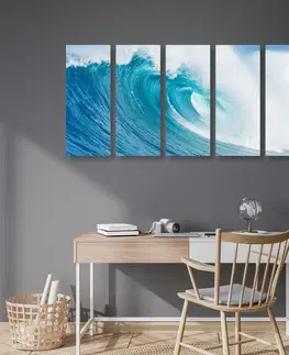 Obrazy prírody a krajiny 5-dielny obraz morská vlna