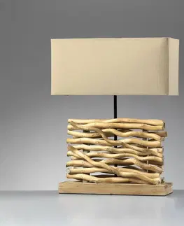 Stolové lampy ONLI Stolová lampa Marica, tienidlo z látky a dreva, výška 50 cm