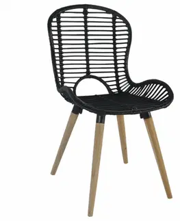 Jedálenské stoličky a kreslá Jedálenská stolička 4 ks ratan / drevo Dekorhome Čierna