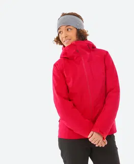 bundy a vesty Dámska hrejivá a nepremokavá lyžiarska bunda 500 červená
