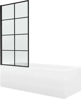 Sprchové dvere MEXEN/S - Cubik obdĺžniková vaňa 160 x 70 cm s panelom + vaňová zástena 70 cm, čierna vzor fix 550316070X9307007077