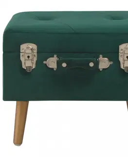 Lavice a stoličky Lavica s úložným priestorom 3 ks zamat / drevo Dekorhome Zelená