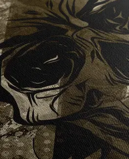 Čiernobiele obrazy Obraz lebka v sépiovom prevedení