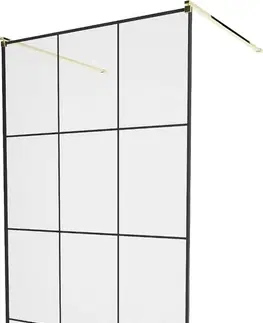 Sprchové dvere MEXEN/S - KIOTO samostatne stojaca sprchová zástena 100 x 200, transparent/čierna vzor 8 mm, zlatá 800-100-002-50-77