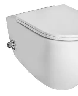 Záchody ISVEA - INFINITY CLEANWASH závesná WC misa Rimless, integrovaný ventil a bidetová spŕška 36,5x53cm, biela 10NFS1001I