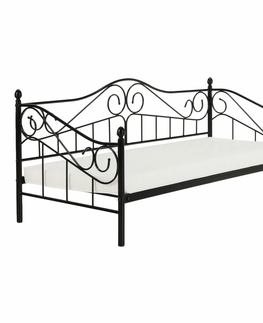 Postele KONDELA Daina kovová jednolôžková posteľ s roštom čierna