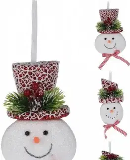 Vianočné dekorácie Kinekus Ozdoba závesná snehuliak 15 cm červeno/biela mix