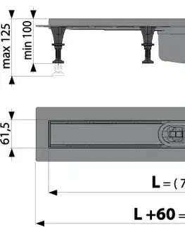 Sprchovacie kúty Alcadrain Podlahový žľab s okrajom pre perforovaný rošt alebo vloženie dlažby APZ12-950 APZ12-950